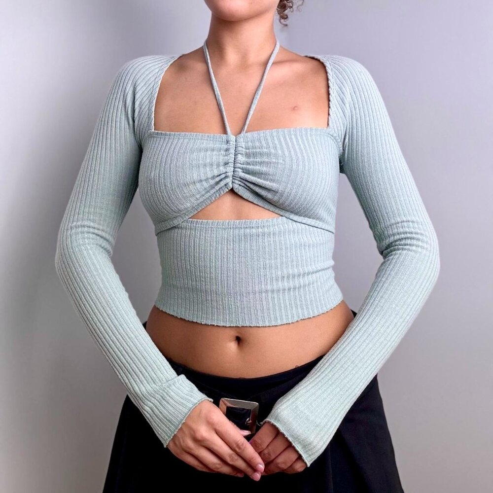 Mint Long Sleeve Crop Top
